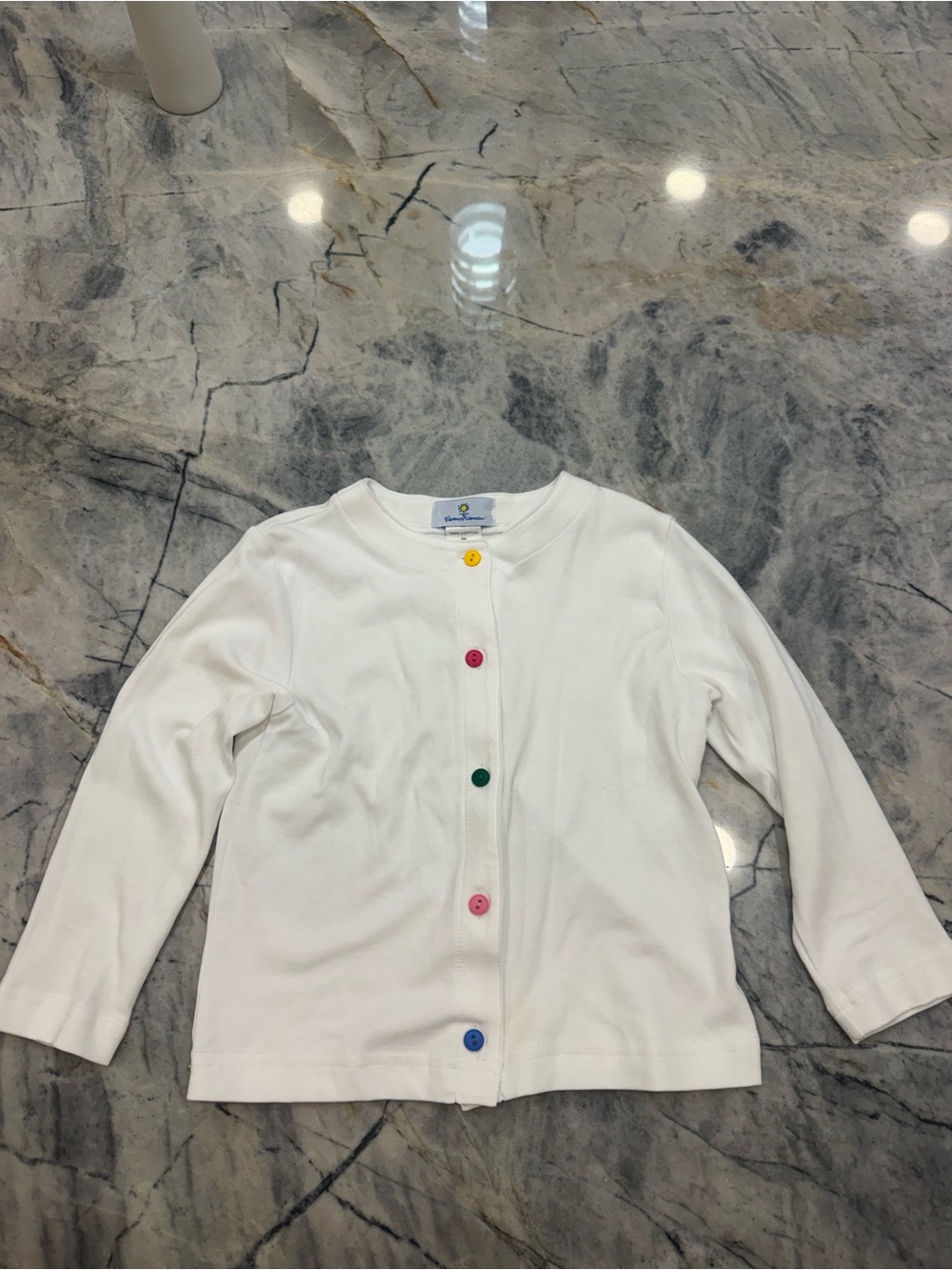 Florence Eiseman White Cardigan with Rainbow Buttons